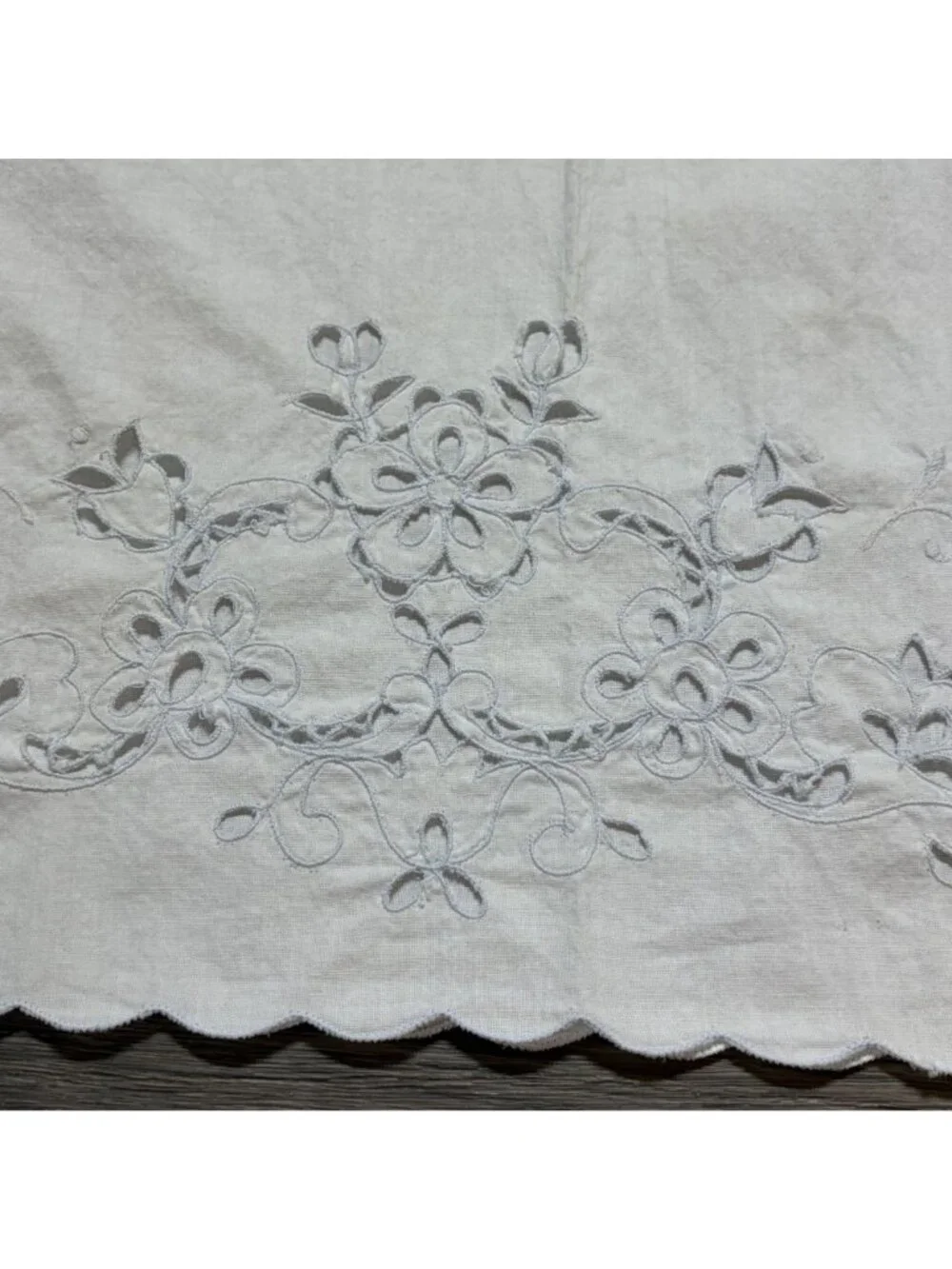 Vintage White Pillowcase Scalloped Edge Floral Embroidery Standard Queen Set of